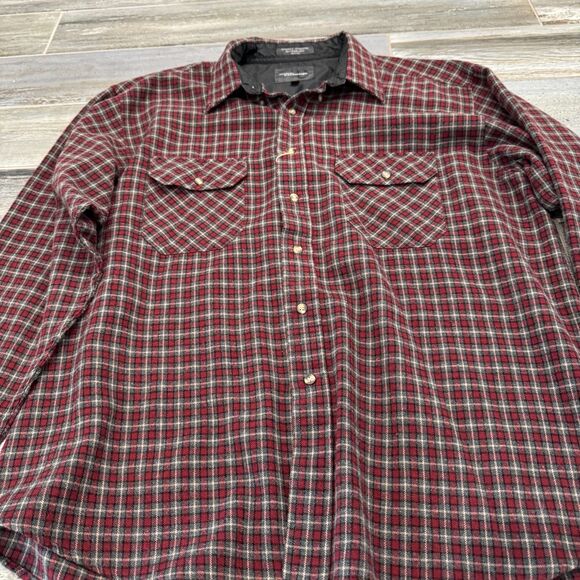 Outdoor Exchange XL Flannel Red Grey Black Warm Button Down Shirt Front Pockets - Picture 3 of 6